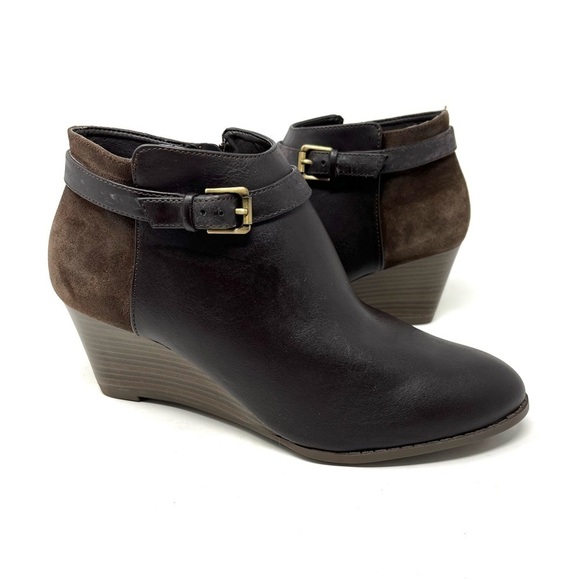 GH Bass Aileen Leather Side Zip Wedge Cushioned Ankle Booties Size 8.5 M - Picture 4 of 9